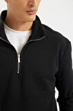 DeFacto Comfort Regular Fit Rahat Kalıp Fermuarlı Dik Yaka Basic Düz Sweatshirt X7405AZ24AUBK81