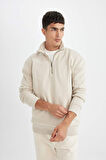 DeFacto Comfort Regular Fit Rahat Kalıp Fermuarlı Dik Yaka Basic Düz Sweatshirt X7405AZ24AUBG735