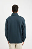 DeFacto Comfort Regular Fit Rahat Kalıp Fermuarlı Dik Yaka Basic Düz Sweatshirt X7405AZ24AUBE700