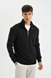 DeFacto Comfort Regular Fit Rahat Kalıp Fermuarlı Dik Yaka Basic Düz Sweatshirt X7405AZ24AUBK81