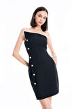 DeFacto Straplez Düğme Detaylı Mini Elbise D3269AXNSBK27