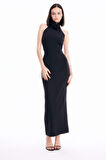 DeFacto Bodycon Vücudu Saran Halter Yaka Kolsuz Maxi Abiye Elbise D3270AXNSBK27
