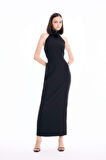 DeFacto Bodycon Vücudu Saran Halter Yaka Kolsuz Maxi Abiye Elbise D3270AXNSBK27