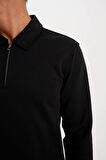 DeFacto Regular Fit Polo Yaka Yarım Fermuarlı Basic Düz Sweatshirt D2279AX24AUBK81