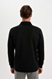 DeFacto Regular Fit Polo Yaka Yarım Fermuarlı Basic Düz Sweatshirt D2279AX24AUBK81