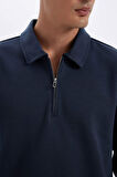 Regular Fit Polo Yaka Yarım Fermuarlı Basic Düz Sweatshirt