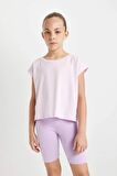 DeFacto Kız Çocuk Boxy Fit Bisiklet Yaka Basic Düz Kısa Kollu Tişört C4511A824SMPN180