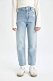 DeFacto Kız Çocuk Mom Fit Yırtık Detaylı Dar Paça Cepli Jean Pantolon C8532A824AUNM28