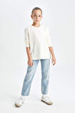 DeFacto Kız Çocuk Mom Fit Yırtık Detaylı Dar Paça Cepli Jean Pantolon C8532A824AUNM28