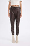 Jogger Fit Cepli Yüksek Bel Suni Deri Pantolon