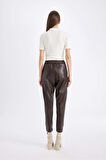 Jogger Fit Cepli Yüksek Bel Suni Deri Pantolon