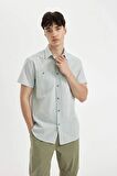 DeFacto Slim Fit Dar Kesim Yazlık Çizgili Pamuklu Kısa Kollu Gömlek C7361AX24SMGN1015