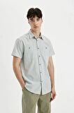 DeFacto Slim Fit Dar Kesim Yazlık Çizgili Pamuklu Kısa Kollu Gömlek C7361AX24SMGN1015