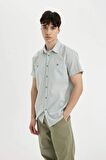 DeFacto Slim Fit Dar Kesim Yazlık Çizgili Pamuklu Kısa Kollu Gömlek C7361AX24SMGN1015