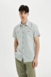 DeFacto Slim Fit Dar Kesim Yazlık Çizgili Pamuklu Kısa Kollu Gömlek C7361AX24SMGN1015