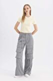 DeFacto Coool Wide Leg Geniş Paça Normal Bel Pantolon Kargo Cepli Basic Düz C4710AX24SPGR453