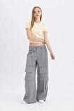 DeFacto Coool Wide Leg Geniş Paça Normal Bel Pantolon Kargo Cepli Basic Düz C4710AX24SPGR453