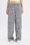 DeFacto Coool Wide Leg Geniş Paça Normal Bel Pantolon Kargo Cepli Basic Düz C4710AX24SPGR453