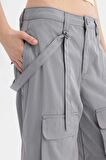 DeFacto Coool Wide Leg Geniş Paça Normal Bel Pantolon Kargo Cepli Basic Düz C4710AX24SPGR453