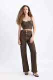 Afra x DeFacto 90's Wide Leg Yüksek Bel Uzun Dokuma Jean Pantolon