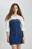 DeFacto Fashion Fit Straplez Jean Mini Elbise C5658AX24SPNM34