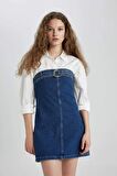 DeFacto Fashion Fit Straplez Jean Mini Elbise C5658AX24SPNM34