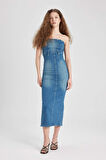 Straplez Maxi Jean Elbise