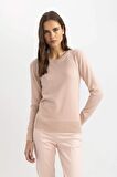 DeFacto Regular Fit Bisiklet Yaka Basic Kazak F7091AZ24WNBR476