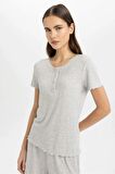 DeFacto Pijama Takım Ribana Kısa Kollu Beli Lastikli Şort Altı-Fall in Love B8685AX24SMGR93