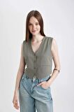 DeFacto Regular Fit Keten Karışımlı Blazer Yelek Z8525AZ24SMKH496