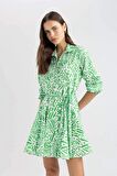 DeFacto Gömlek Yaka Desenli Uzun Kollu Poplin Mini Elbise Z7469AZ24SPGN448
