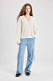 Oversize Fit V Yaka Triko Kazak