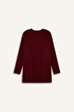 Regular Fit Bisiklet Yaka Basic Düz Triko Bordo Kazak Tunik	