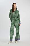 DeFacto Wide Leg Maroken Kumaş Pantolon Geniş Bol Paça Desenli Yüksek Bel Uzun Boy C6194AX24SMGN500