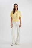 DeFacto Oversize Fit Gömlek Yaka Keten Karışımlı Kısa Kollu Bluz C6193AX24SMYL118