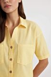 DeFacto Oversize Fit Gömlek Yaka Keten Karışımlı Kısa Kollu Bluz C6193AX24SMYL118