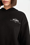 DeFacto Boxy Fit Kapüşonlu Baskılı Kalın Siyah Sweatshirt D6717AX24WNBK81
