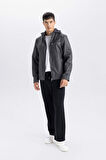 DeFacto Slim Fit Suni Deri Mont Dar Kesim Kapüşonlu Fermuarlı R2523AZ25SPAR110