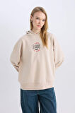 DeFacto Coool Loose Fit Baskılı Kapüşonlu Sweatshirt D6671AX24WNBG701