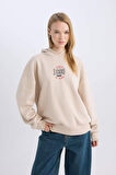 DeFacto Coool Loose Fit Baskılı Kapüşonlu Sweatshirt D6671AX24WNBG701