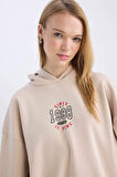 DeFacto Coool Loose Fit Baskılı Kapüşonlu Sweatshirt D6671AX24WNBG701