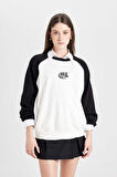 DeFacto Coool Loose Fit Biisklet Yaka Renk Bloklu Baskılı Sweatshirt D6673AX24WNBK81