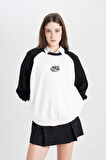 DeFacto Coool Loose Fit Biisklet Yaka Renk Bloklu Baskılı Sweatshirt D6673AX24WNBK81