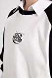 DeFacto Coool Loose Fit Biisklet Yaka Renk Bloklu Baskılı Sweatshirt D6673AX24WNBK81