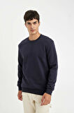 DeFacto Lacivert 3 İplik Pamuklu Şardonlu İçi Polarlı Regular Fit Bisiklet Yaka Kalın Sweatshirt D7876AXNSNV163