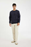 DeFacto Lacivert 3 İplik Pamuklu Şardonlu İçi Polarlı Regular Fit Bisiklet Yaka Kalın Sweatshirt D7876AXNSNV163