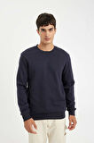 DeFacto Lacivert 3 İplik Pamuklu Şardonlu İçi Polarlı Regular Fit Bisiklet Yaka Kalın Sweatshirt D7876AXNSNV163