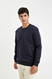 DeFacto Lacivert 3 İplik Pamuklu Şardonlu İçi Polarlı Regular Fit Bisiklet Yaka Kalın Sweatshirt D7876AXNSNV163