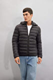 DeFacto Su İtici Hafif Şişme Mont Slim Fit Dar Kesim Kapüşonlu Fermuarlı Cepli Mevsimlik N4661AZ25SPBK27