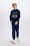 DeFacto Erkek Çocuk 2'li Takım Kapüşonlu Baskılı Sweatshirt Beli Lastikli Eşofman Altı B0409A824CWIN222